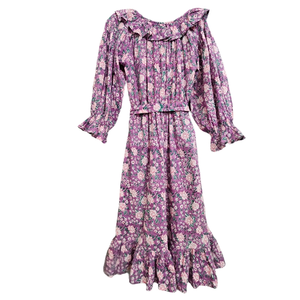 Nwot Mille Resort & Travel Lavender June Floral Longsleeve Ruffled Midi Dress - Picture 5 of 15
